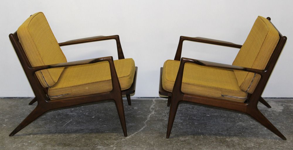 Pair Mid Century Modern Danish Selig Arm Chairs Wegner Style Eames Era