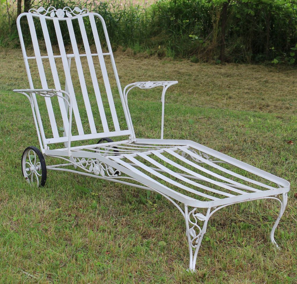 Woodard Chantilly Rose Wrought Iron Chaise Lounge Garden Patio Furniture