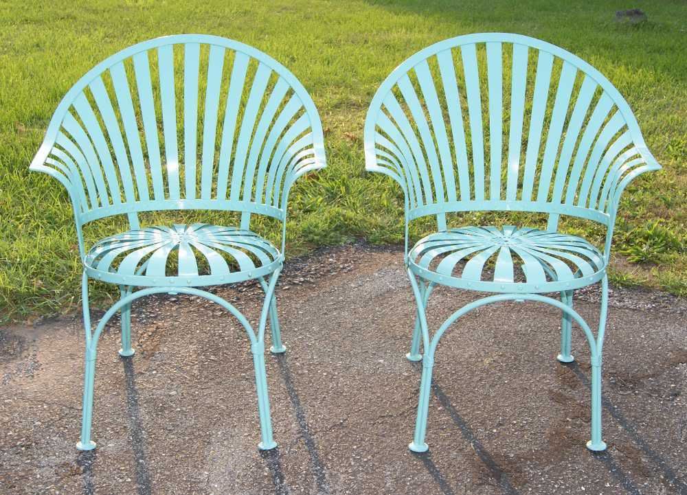 8 1920's Steel Springer Patio Garden Chairs Salterini Florentine Woodard Style